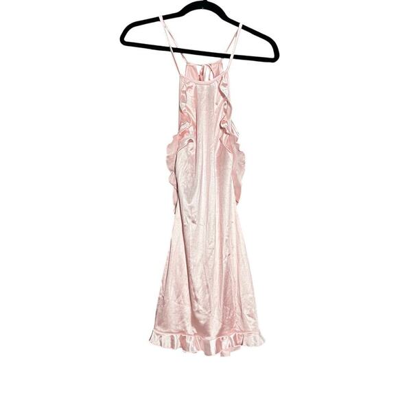 Lucy in the Sky Los Angeles Ruffle Halter Dress Pink Sz Small Lingerie Tie Back - Picture 1 of 5